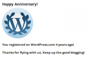 WordPress.com four year registration anniversary notification